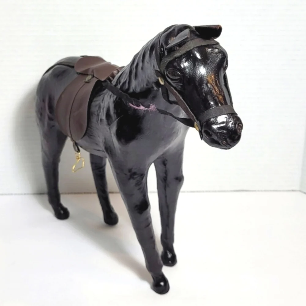 Vintage Brown Leather Wrapped Horse Statue Figure With Saddle - Picture 2 of 12